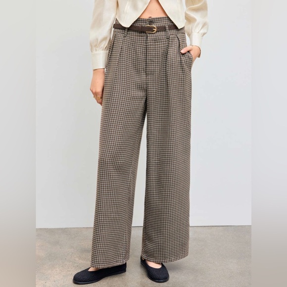 Cider Pants - Cider Wide-Leg Pants Houndstooth High Waisted Dark Academia Size Large Women’s